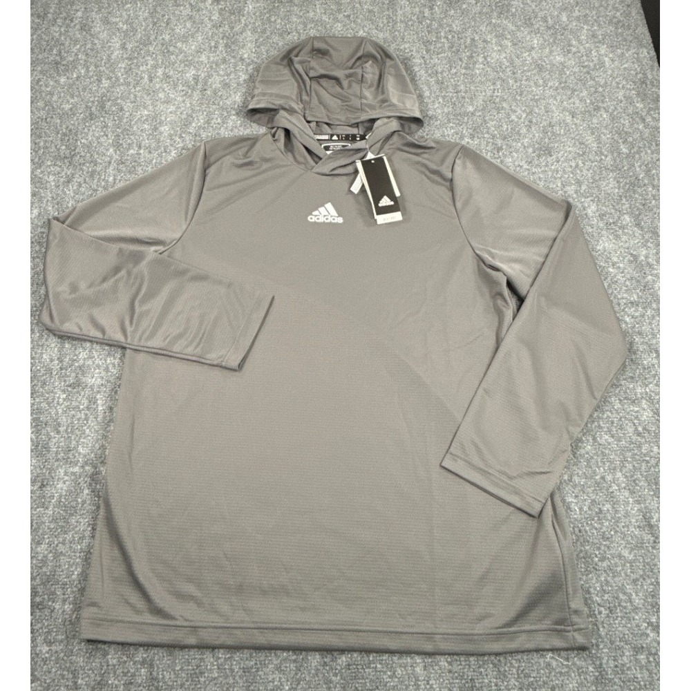 Adidas Mens Large Team Ready Hooded Long Sleeve Shirt Gray Parley NWT